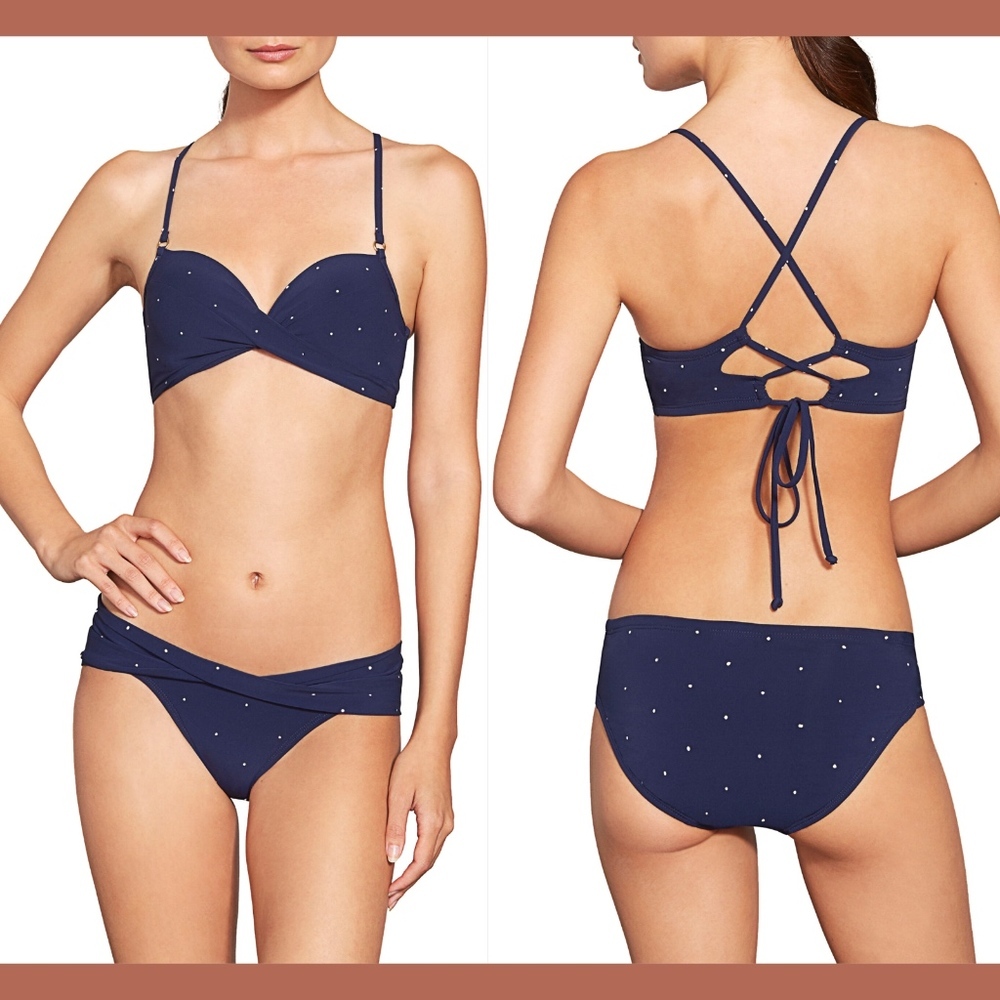 NEW $192 Robin‎ Piccone Jennie Bikini Top + Twist Bottom in Navy [ SZ XS ]